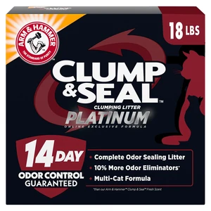 Clump & Seal Platinum Clumping Cat Litter, Online Only, 18 Lbs | Clumping Litter, Rock-Hard Clumps, Baking Soda Odor Eliminators, 14-Day Odor Control Clump & Seal Platinum Clumping Cat Litter, Online Only, 18 Lbs | Clumping Litter, Rock-Hard Clumps, Baking Soda Odor Eliminators, 14-Day Odor Control