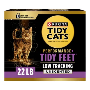 Performance Plus Tidy Feet Cat Litter, 22 lb. Box | Unscented formula, low tracking, 99.9 percent less dust, 21-day odor control Performance Plus Tidy Feet Cat Litter, 22 lb. Box | Unscented formula, low tracking, 99.9 percent less dust, 21-day odor control