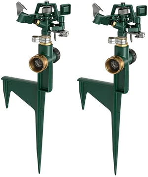 2 Pack Impact Sprinklers for Yard, Adjustable Pulsating Water Sprinkler Head on Step Spike, Zinc Alloy Lawn Sprinkler for 360 Degree Large Area Patio Garden Irrigation 2 Pack Impact Sprinklers for Yard, Adjustable Pulsating Water Sprinkler Head on Step Spike, Zinc Alloy Lawn Sprinkler for 360 Degree Large Area Patio Garden Irrigation