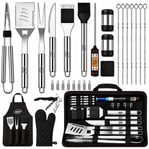 Grilling Accessories, Dad Gifts for Christmas, Heavy Duty Stainless Steel Grill Set BBQ Grill Accessories for Outdoor Grill with Meat Thermometer, Case and Apron Grilling Accessories, Dad Gifts for Christmas, Heavy Duty Stainless Steel Grill Set BBQ Grill Accessories for Outdoor Grill with Meat Thermometer, Case and Apron