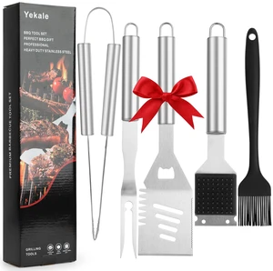 Grill Set, Grill Tools for Outdoor Grill Utensils Set BBQ Accessories | Grilling Tools Set, Spatula, Fork, Brush, Tongs & Cleaning Brush, Gifts for Men Dad Him (Sliver) Grill Set, Grill Tools for Outdoor Grill Utensils Set BBQ Accessories | Grilling Tools Set, Spatula, Fork, Brush, Tongs & Cleaning Brush, Gifts for Men Dad Him (Sliver)