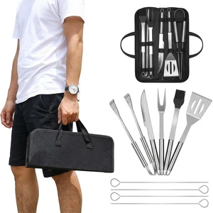 9-Piece BBQ Grill Tool Set, Stainless Steel with Storage Bag | Nine piece set of stainless steel grill tools. Very suitable for camping, backyard gatherings, outdoor barbecues 9-Piece BBQ Grill Tool Set, Stainless Steel with Storage Bag | Nine piece set of stainless steel grill tools. Very suitable for camping, backyard gatherings, outdoor barbecues