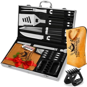 21pcs BBQ Grill Accessories Set with 21 Reusable Meat Blanket Black | Fathers Day Grilling Gifts for Men Dad, Stainless Steel Grill Tools Utensils Kit in Aluminum Case for Outdoor Camping 21pcs BBQ Grill Accessories Set with 21 Reusable Meat Blanket Black | Fathers Day Grilling Gifts for Men Dad, Stainless Steel Grill Tools Utensils Kit in Aluminum Case for Outdoor Camping