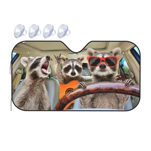 Three Funny Raccoons Animals Windshield Sun Shade for Car SUV Truck (51" X 27.5") Front Window Sun Shade Visor Shield Cover (Upgrade Hardened) Three Funny Raccoons Animals Windshield Sun Shade for Car SUV Truck (51" X 27.5") Front Window Sun Shade Visor Shield Cover (Upgrade Hardened)