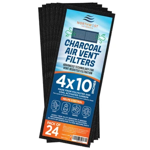 Carbon Vent Filters 4"x10" 24 Pack, Odor Control | Activated charcoal layer absorbs cooking, pet and musty odors as well as dust, trims to fit any floor or wall register Carbon Vent Filters 4"x10" 24 Pack, Odor Control | Activated charcoal layer absorbs cooking, pet and musty odors as well as dust, trims to fit any floor or wall register