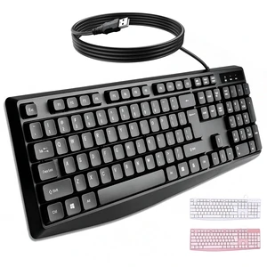 Silent Wired Keyboard USB School Office Home PC Black | 104 Key Wired Keyboard w/ Numpad, Ergonomic Lift Feet, 10M Keystrokes, USB Plug Play for Desktops Laptops Silent Wired Keyboard USB School Office Home PC Black | 104 Key Wired Keyboard w/ Numpad, Ergonomic Lift Feet, 10M Keystrokes, USB Plug Play for Desktops Laptops