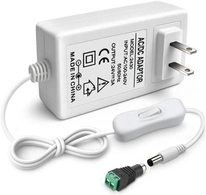 24V 3A Power Supply 72W, 24 Volt DC Power Adapter with On/Off Switch, 110V AC to 24V Transformer Plug with 5.5x2.1mm DC Female Connector for LED Strip Lights 24V 3A Power Supply 72W, 24 Volt DC Power Adapter with On/Off Switch, 110V AC to 24V Transformer Plug with 5.5x2.1mm DC Female Connector for LED Strip Lights