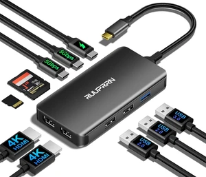 10 in 1 Laptop Docking Station Dual Monitor for Laptop, 4K USB C Hub Dock | USBC Multiport Adapter Dongle with 4K HDMI, 5Gbps USB C/A Data, Gigabit Ethernet, SD/Micro SD 3.0, 100W PD for Mac/Dell/HP 10 in 1 Laptop Docking Station Dual Monitor for Laptop, 4K USB C Hub Dock | USBC Multiport Adapter Dongle with 4K HDMI, 5Gbps USB C/A Data, Gigabit Ethernet, SD/Micro SD 3.0, 100W PD for Mac/Dell/HP