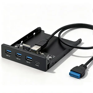 3.5 Inch USB C Front Panel, Internal USB Hub, 4-Port with 3 USB-A & 1 USB-C, USB 3.0 5Gbps Speed Transfer, with 19-Pin Cable, Fits 3.5" USB Floppy Drive Bay for Desktop PC 3.5 Inch USB C Front Panel, Internal USB Hub, 4-Port with 3 USB-A & 1 USB-C, USB 3.0 5Gbps Speed Transfer, with 19-Pin Cable, Fits 3.5" USB Floppy Drive Bay for Desktop PC