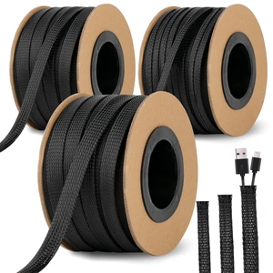 300 Feet 1/4, 1/2, 3/8 Inches Braided Wire Loom Automotive PET Cable Loom Expandable Braided Sleeving Mesh Wire Sleeve for TV, Computer, Home Theater, Black 300 Feet 1/4, 1/2, 3/8 Inches Braided Wire Loom Automotive PET Cable Loom Expandable Braided Sleeving Mesh Wire Sleeve for TV, Computer, Home Theater, Black