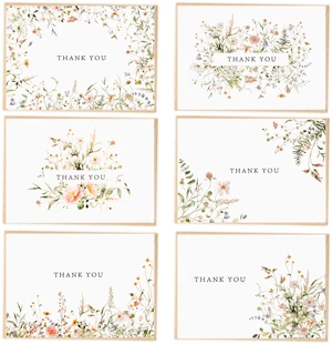 52-pack Floral Thank You Cards Bulk with Kraft Envelopes & Matching Stickers, 3.5x5 Inches, 6 Wildflower Designs | Perfect for Weddings, Baby & Bridal Showers, Graduations & Birthday 52-pack Floral Thank You Cards Bulk with Kraft Envelopes & Matching Stickers, 3.5x5 Inches, 6 Wildflower Designs | Perfect for Weddings, Baby & Bridal Showers, Graduations & Birthday