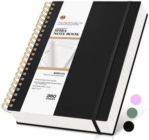 Spiral Notebook Journal College Ruled 8.5''x 11'', 360 Pages Lined Thick Journals for Women Men, A4 Large Writing Spiral Journal with 100GSM Paper, Spiral Notebooks for Work, School Black Spiral Notebook Journal College Ruled 8.5''x 11'', 360 Pages Lined Thick Journals for Women Men, A4 Large Writing Spiral Journal with 100GSM Paper, Spiral Notebooks for Work, School Black