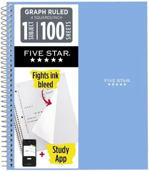 Spiral Notebook + Study App, 1 Subject, Graph Ruled Paper, 8-1/2" x 11", 100 Sheets, Fights Ink Bleed, Water Resistant Cover, Tidewater Blue (06190AA4) Spiral Notebook + Study App, 1 Subject, Graph Ruled Paper, 8-1/2" x 11", 100 Sheets, Fights Ink Bleed, Water Resistant Cover, Tidewater Blue (06190AA4)