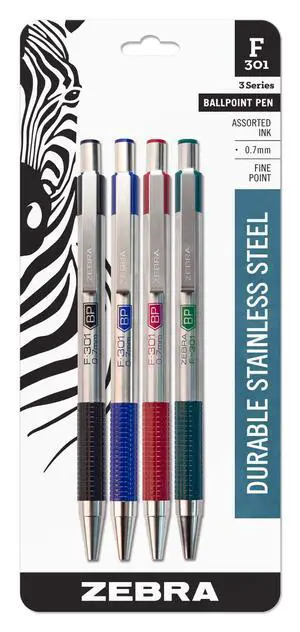 STEEL F-301 Ballpoint Pen, Black, Blue, Red, Green, 0.7mm, 4-Pack | Stainless Steel Barrel, Non-Slip Grip, Easy-Glide Ink, Fine Point, Professional Design, Ideal for Journals & Planners (27174) STEEL F-301 Ballpoint Pen, Black, Blue, Red, Green, 0.7mm, 4-Pack | Stainless Steel Barrel, Non-Slip Grip, Easy-Glide Ink, Fine Point, Professional Design, Ideal for Journals & Planners (27174)