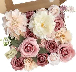 Roses Artificial Flowers Pink Bouquets Box Set for DIY Bridal Wedding Shower Decorations Fake Floral Arrangements for Party Table Centerpieces Home Decor Indoor Outdoor Dusty Blush 19pcs Roses Artificial Flowers Pink Bouquets Box Set for DIY Bridal Wedding Shower Decorations Fake Floral Arrangements for Party Table Centerpieces Home Decor Indoor Outdoor Dusty Blush 19pcs