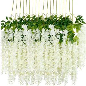 12Pcs Artificial Wisteria Flowers 3.6 Feet/Piece White Dense Artificial Fake Wisteria Vine Ratta Hanging Garland Silk Flowers String Home Party Wedding Decor(White-Dense) 12Pcs Artificial Wisteria Flowers 3.6 Feet/Piece White Dense Artificial Fake Wisteria Vine Ratta Hanging Garland Silk Flowers String Home Party Wedding Decor(White-Dense)