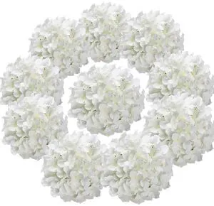 Silk Hydrangea Heads Artificial Flowers Heads with Stems for Home Wedding Decor,Pack of 10 (White) Silk Hydrangea Heads Artificial Flowers Heads with Stems for Home Wedding Decor,Pack of 10 (White)