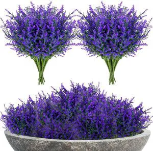 UV Resistant Artificial Lavender Flowers - 7 Pcs Faux Lavender Plants | Purple Purple Plastic Flower for Porch, Patio, Window, Planter, Vase, Indoor & Outside Decor, For Wreaths, Bouquet UV Resistant Artificial Lavender Flowers - 7 Pcs Faux Lavender Plants | Purple Purple Plastic Flower for Porch, Patio, Window, Planter, Vase, Indoor & Outside Decor, For Wreaths, Bouquet