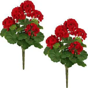 18"Artificial Geraniums for Outdoors, 2-Pack Red Silk Flowers | UV Resistant, Ruby Red, Low Maintenance, Waterproof, Porch, Patio, Garden & Window Box Decor 18"Artificial Geraniums for Outdoors, 2-Pack Red Silk Flowers | UV Resistant, Ruby Red, Low Maintenance, Waterproof, Porch, Patio, Garden & Window Box Decor