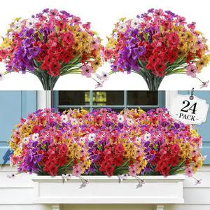 Artificial Flowers Outdoor UV Resistant Fake Plant Garden Patio Decor | 24 Bundles,NoFade Realistic PE Silk Faux Flowers for Hanging Window Planter,Yard, Front Porch,Outside,GraveCemetery Decor Artificial Flowers Outdoor UV Resistant Fake Plant Garden Patio Decor | 24 Bundles,NoFade Realistic PE Silk Faux Flowers for Hanging Window Planter,Yard, Front Porch,Outside,GraveCemetery Decor