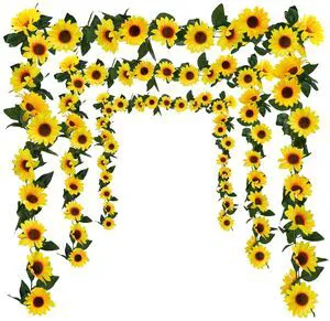 3 Pack Artificial Sunflower Garland, 7.5ft/Strand Silk Sunflowers Hanging Vines Flowers with Green Leaves for Room Kitchen Garden Birthday Wedding Baby Shower Party Table Decor Large 3 Pack Artificial Sunflower Garland, 7.5ft/Strand Silk Sunflowers Hanging Vines Flowers with Green Leaves for Room Kitchen Garden Birthday Wedding Baby Shower Party Table Decor Large