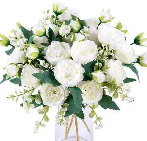 2 Bunches Peony Artificial Flowers White Flowers Silk Peonies Bouquets for Wedding Party Table Centerpieces Floral Arrangement Home Kitchen Decor 2 Bunches Peony Artificial Flowers White Flowers Silk Peonies Bouquets for Wedding Party Table Centerpieces Floral Arrangement Home Kitchen Decor
