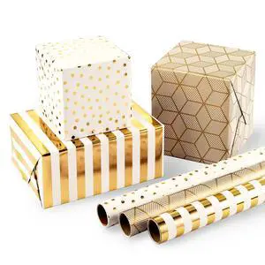 Birthday Wrapping Paper, 17 in x 120in Per roll, Gold Gift Wrap | Metallic Gold, Polka Dot, Striped Design, Gift Wrap for Christmas, Bridal Wedding Shower, Thanksgiving, Anniversary Birthday Wrapping Paper, 17 in x 120in Per roll, Gold Gift Wrap | Metallic Gold, Polka Dot, Striped Design, Gift Wrap for Christmas, Bridal Wedding Shower, Thanksgiving, Anniversary