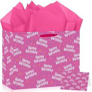 Pink Happy Birthday Gift Bag with Tissue Paper and Card Large Birthday Wrapping Paper Bag for Women Girls Colorful Confetti Sprinkles Party Decor for Girls Bday Party Supplies Pink Happy Birthday Gift Bag with Tissue Paper and Card Large Birthday Wrapping Paper Bag for Women Girls Colorful Confetti Sprinkles Party Decor for Girls Bday Party Supplies