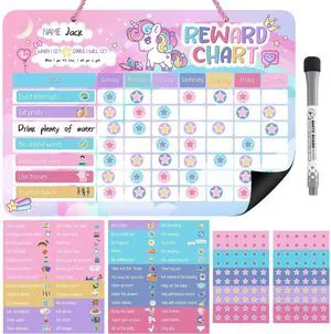Reward Chart for Kids, 52 Chore Charts, Unicorn Behaviour Board Set | 120 Magnetic Star Stickers, Responsibility Board, Daily Routine for Home, Toddlers, Parents, Teachers, Bedtime, Chores, Goals Reward Chart for Kids, 52 Chore Charts, Unicorn Behaviour Board Set | 120 Magnetic Star Stickers, Responsibility Board, Daily Routine for Home, Toddlers, Parents, Teachers, Bedtime, Chores, Goals