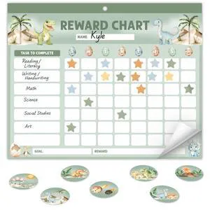 Fun Magnetic Reward Chart for Kids - Dinosaur Chore Chart for Boys | Motivational Behavior and Responsibility Tracker with Stickers Encourages Good Habits at Home - Creates a Fun Daily Routine Fun Magnetic Reward Chart for Kids - Dinosaur Chore Chart for Boys | Motivational Behavior and Responsibility Tracker with Stickers Encourages Good Habits at Home - Creates a Fun Daily Routine