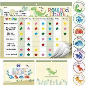 Magnetic Reward Chart for Kids at Home, Behavior Chart Pad with 26 Chore Charts, 1680 Star Stickers, 84 Motivational Stickers to Develop Responsibility & Good Habits (Dinosaur) Magnetic Reward Chart for Kids at Home, Behavior Chart Pad with 26 Chore Charts, 1680 Star Stickers, 84 Motivational Stickers to Develop Responsibility & Good Habits (Dinosaur)