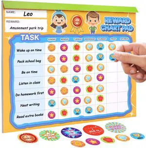 26 Chore Charts Behavior Reward Chart System, Sticker Chore Chart Pad for Students with 1488 Stickers, 12" x 9.8" Magnetic Reward Chart to Motivate Responsibility & Good Habits 26 Chore Charts Behavior Reward Chart System, Sticker Chore Chart Pad for Students with 1488 Stickers, 12" x 9.8" Magnetic Reward Chart to Motivate Responsibility & Good Habits