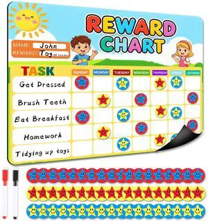 Magnetic Reward Chart, Dry Erase Weekly Behavior Chore Chart with 54 Magnets Star Stickers 2 Markers, Reusable Fridge Responsibility Incentive Daily Routine Task Tracker for Potty Training Home School Magnetic Reward Chart, Dry Erase Weekly Behavior Chore Chart with 54 Magnets Star Stickers 2 Markers, Reusable Fridge Responsibility Incentive Daily Routine Task Tracker for Potty Training Home School