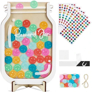 Magnetic Reward Jars for Kids with 54Pcs Smiley Tokens & 420 Stickers | Behavior Chart for Classroom and Holographic Star Stickers for Kids,,Reward Chart for Kids,Potty Training Chore Reward System Magnetic Reward Jars for Kids with 54Pcs Smiley Tokens & 420 Stickers | Behavior Chart for Classroom and Holographic Star Stickers for Kids,,Reward Chart for Kids,Potty Training Chore Reward System
