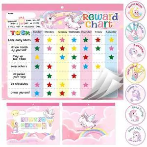 Magnetic Reward Chart for Kids at Home, Behavior Chart Pad with 26 Chore Charts, 1680 Star Stickers, 84 Motivational Stickers to Develop Responsibility & Good Habits (Unicorn) Magnetic Reward Chart for Kids at Home, Behavior Chart Pad with 26 Chore Charts, 1680 Star Stickers, 84 Motivational Stickers to Develop Responsibility & Good Habits (Unicorn)