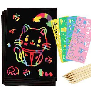 90 Pcs Scratch Art Paper Rainbow Sets for Kids | 66 Sheets, 20 Sticks, 4 Reusable Templates, Thick Paper, Easy Scratch Design, Classroom Crafts, Holiday Gift Use 90 Pcs Scratch Art Paper Rainbow Sets for Kids | 66 Sheets, 20 Sticks, 4 Reusable Templates, Thick Paper, Easy Scratch Design, Classroom Crafts, Holiday Gift Use