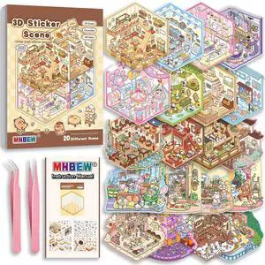 20 Sets DIY 3D Sticker Scene Book for Kids Adults Cozy Room Sticker Therapy | Cute Make Your Own Mini House Miniature Scene Stickers, Gifts for Adult Relief Stress Pass The Time, Hamburg CastleLibrary 20 Sets DIY 3D Sticker Scene Book for Kids Adults Cozy Room Sticker Therapy | Cute Make Your Own Mini House Miniature Scene Stickers, Gifts for Adult Relief Stress Pass The Time, Hamburg CastleLibrary