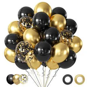 Black and Gold Balloons, 50Pcs 12 Inch Black Gold Confetti Balloons with Ribbons for Birthday,Graduation,New Years,Wedding,Engagement Party Decorations Black and Gold Balloons, 50Pcs 12 Inch Black Gold Confetti Balloons with Ribbons for Birthday,Graduation,New Years,Wedding,Engagement Party Decorations