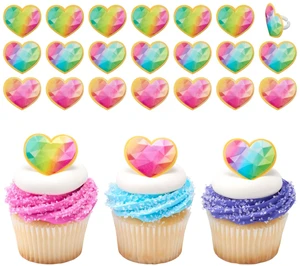 Rainbow Prism Heart Cupcake Rings, Cake Toppers, Multicolored Food Safe Decorations For Parties 24 Pack Rainbow Prism Heart Cupcake Rings, Cake Toppers, Multicolored Food Safe Decorations For Parties 24 Pack