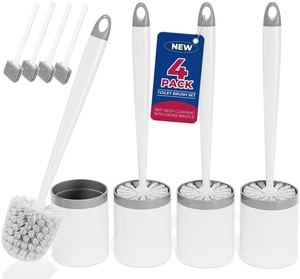 Toilet Brush and Holder Set, Compact Design, 4 Pack, White | Bathroom Accessories, Ergonomic Handle, Space Saving, Dense Bristles, Deep Cleaning, Scrubber, with 4 Groove Gap Brushes Toilet Brush and Holder Set, Compact Design, 4 Pack, White | Bathroom Accessories, Ergonomic Handle, Space Saving, Dense Bristles, Deep Cleaning, Scrubber, with 4 Groove Gap Brushes