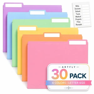 Colored File Folders,30 Pack Manilla Folders 8.5 x 11, 1/3 Cut Tabs | 6 muted pastel colors, durable paper and letter-size fit for documents, classrooms, school projects, home filing and offices. Colored File Folders,30 Pack Manilla Folders 8.5 x 11, 1/3 Cut Tabs | 6 muted pastel colors, durable paper and letter-size fit for documents, classrooms, school projects, home filing and offices.