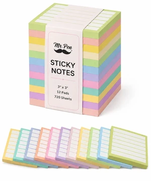 Lined Sticky Notes Bulk, 3"x3", 12 Pads, 60 Sheets/Pad, 720 Sheets | Colorful Sticky Notes with Lines, Ruled Post Stickies, Memo Pads, Self-Stick Note Pad for Office, School, Home, Study Lined Sticky Notes Bulk, 3"x3", 12 Pads, 60 Sheets/Pad, 720 Sheets | Colorful Sticky Notes with Lines, Ruled Post Stickies, Memo Pads, Self-Stick Note Pad for Office, School, Home, Study