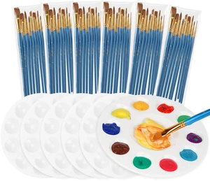 Painting Brush Palette Set Bulk, 6 Sets, Art Painting Set | 60x Brushes and 6x Palettes, Nylon Brush Head, Ideal for Acrylic, Watercolor, Oil & Gouache Painting Brush Palette Set Bulk, 6 Sets, Art Painting Set | 60x Brushes and 6x Palettes, Nylon Brush Head, Ideal for Acrylic, Watercolor, Oil & Gouache