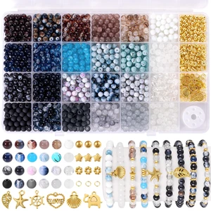 Glass Beads for Jewelry Making, 1377pcs Neutral Tones Bracelet Making Kit, 24 Colors 6mm Round Glass Beads, Marble Loose Beads and Gold Spacer Beads, DIY Crafts Gifts for Women Men Glass Beads for Jewelry Making, 1377pcs Neutral Tones Bracelet Making Kit, 24 Colors 6mm Round Glass Beads, Marble Loose Beads and Gold Spacer Beads, DIY Crafts Gifts for Women Men