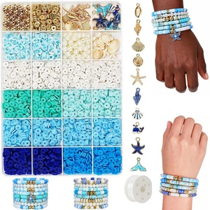 Ocean Theme Clay Beads Kit for Bracelet Making, 3000Pcs Blue White Polymer Heishi Beads Set with Starfish Shell Charms Pearls, DIY Jewelry Making Kit for Summer Beach Crafts Ocean Theme Clay Beads Kit for Bracelet Making, 3000Pcs Blue White Polymer Heishi Beads Set with Starfish Shell Charms Pearls, DIY Jewelry Making Kit for Summer Beach Crafts