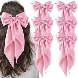 6Pcs Large Bows Hair Clips for Women Girls Long Tail Hair Ribbon Silky Satin Barrettes Coquette Bows Accessories (Pink) 6Pcs Large Bows Hair Clips for Women Girls Long Tail Hair Ribbon Silky Satin Barrettes Coquette Bows Accessories (Pink)