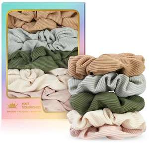Ribbed Knit Scrunchies, Soft Stretchy Fabric Hair Ties, Neutral Solid Colors (Beige, Sage, Gray) No Crease for Women, Thick & Thin Hair, Everyday Casual & Workout Use Ribbed Knit Scrunchies, Soft Stretchy Fabric Hair Ties, Neutral Solid Colors (Beige, Sage, Gray) No Crease for Women, Thick & Thin Hair, Everyday Casual & Workout Use