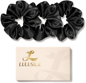 Silk Scrunchies for Hair Sleep, 100% Real Mulberry Silk, No Damage Hair Ties for Women and Girls, Classic Black, Pack of 3 Silk Scrunchies for Hair Sleep, 100% Real Mulberry Silk, No Damage Hair Ties for Women and Girls, Classic Black, Pack of 3