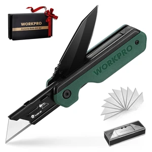 2-in-1 Folding Knife/Utility Knife, Quick-Change Box Cutter with Belt Clip, Liner Lock, and G10 Handle, Extra 10 SK5 Blades Included, Green 2-in-1 Folding Knife/Utility Knife, Quick-Change Box Cutter with Belt Clip, Liner Lock, and G10 Handle, Extra 10 SK5 Blades Included, Green