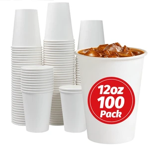 12 oz 100 Count Paper Cups Disposable Hot/Cold White Coffee Cups | Thickened White Paper Drinking Cups, Hot or Cold Beverage, Leak Proof, BPA Free, for Party, Wedding, Picnic, Events 12 oz 100 Count Paper Cups Disposable Hot/Cold White Coffee Cups | Thickened White Paper Drinking Cups, Hot or Cold Beverage, Leak Proof, BPA Free, for Party, Wedding, Picnic, Events